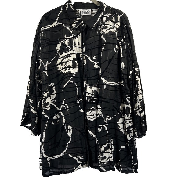 Chicos Design Women's Blouse XL Black Velvet Burnout Sheer Tunic Side Slits - Picture 1 of 8